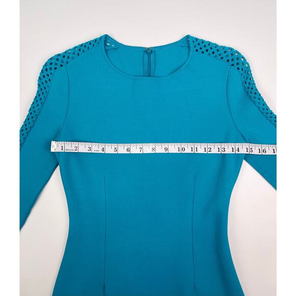 St. John Size 2 Sapphire Knit Bodycon Midi Dress Statement Sleeves NWOT - Picture 8 of 10